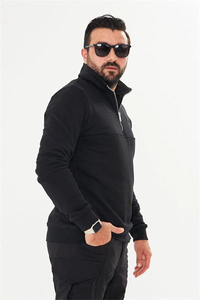 Yarım Fermuarlı %100 Pamuk Sweat Siyah