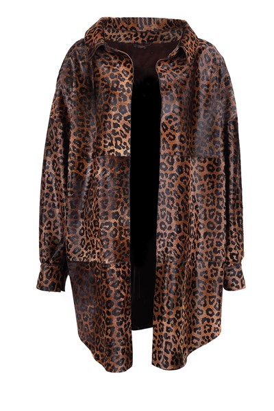 LAYANA Kadın Leopar Hakiki Süet Deri Ceket