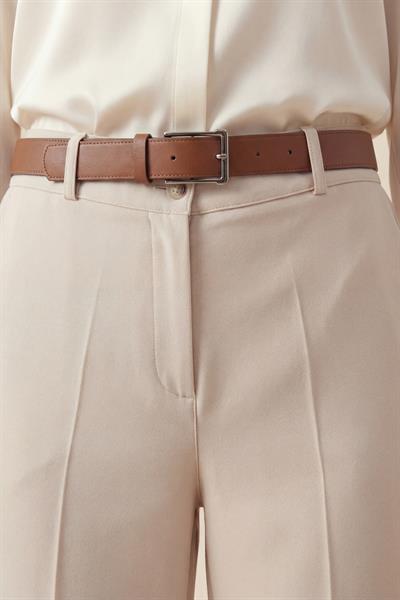 Tulin Kemerli Geniş Paça Pantolon TAŞ