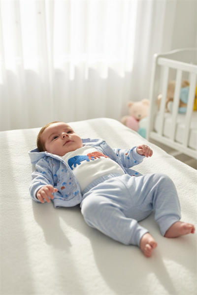 Bebek Erkek 3’lü Takım – Desenli Ceket, Nakışlı Body ve Pantolon