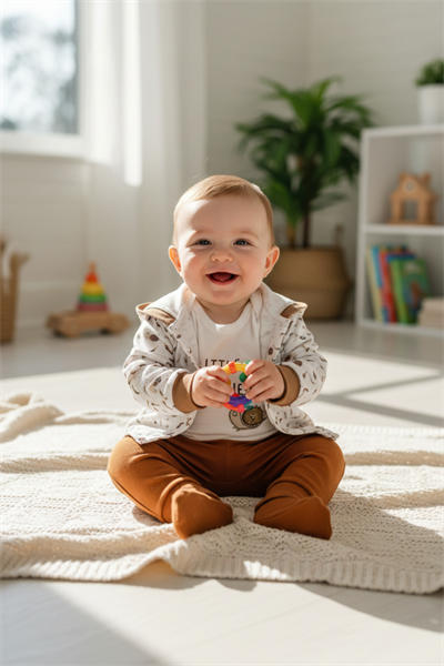 Bebek Erkek 3’lü Takım – Desenli Ceket, Nakışlı Body ve Pantolon