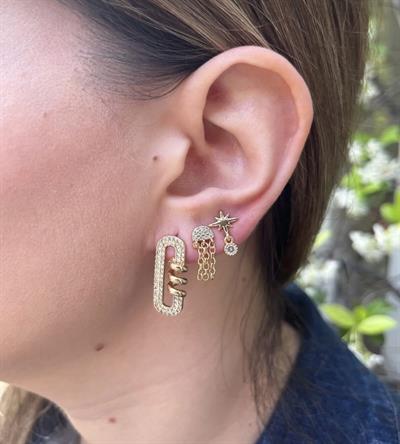 14K Gold Tone Taşlı 3'lü Çelik Küpe Seti | Yıldız, Bulut ve Zincir Detaylı Şık Tasarım