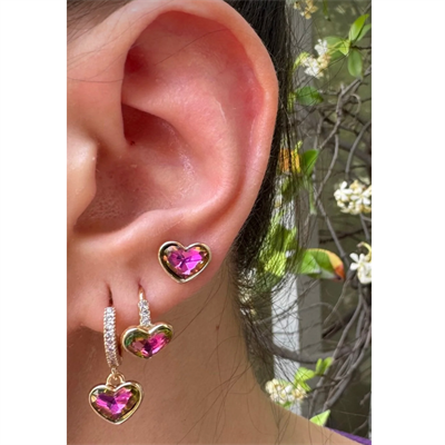 Gold 3'lü Çelik Küpe – Parlak Mor Taşlı, Şık Tasarım