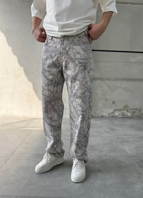 Desenli Baggy Jean Rahat Kesim Pantolon