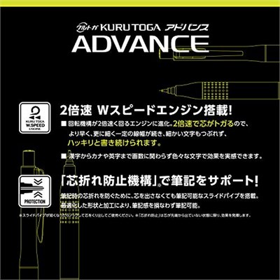 三菱鉛筆 uni Kurutoga Advance Yükseltme Modeli 0,5 mm Mekanik Kalem, Tabanca Metalik Gövde (M510301P.43), Siyah - Seçenekler: Tek Ürün, tek öğe