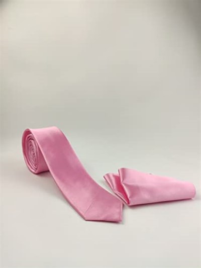 1. Kalite Saten Parlak Slim Kravat Mendil Seti Pembe pembe Tek Ebat pembe Tek Ebat ars-279