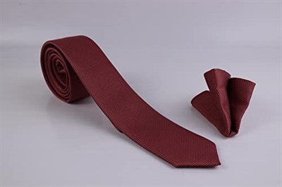 1.Kalite Özel Desenli Kravat Mendil Seti - Kırmızı Kırmızı Kırmızı ars-444