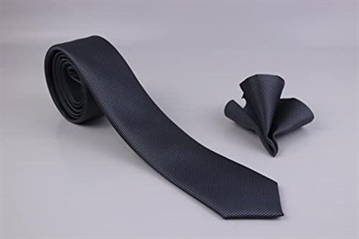 1.Kalite Özel Desenli Kravat Mendil Seti - gri gri gri ars-450