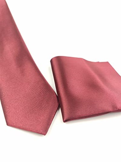 1. Kalite Saten Parlak Slim Kravat Mendil Seti Bordo bordo Tek Ebat bordo Tek Ebat ars-268