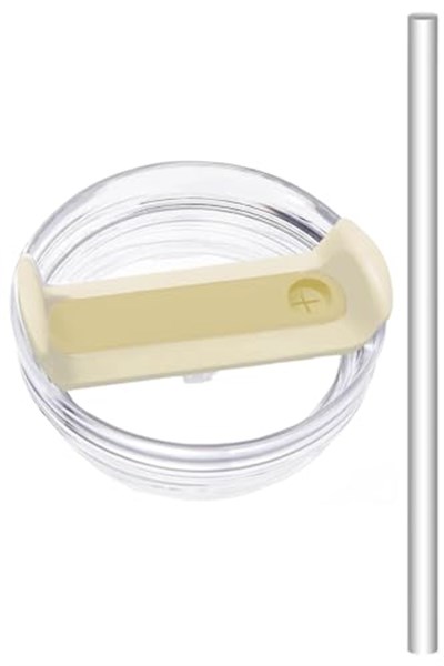 1 Adet 40 Oz Tumbler Kapak – Stanley Quencher ile Uyumlu – Sızdırmaz Tasarım, Pipetli Kullanım için Delikli Kapak + 30 cm Tritan Pipet – Krem