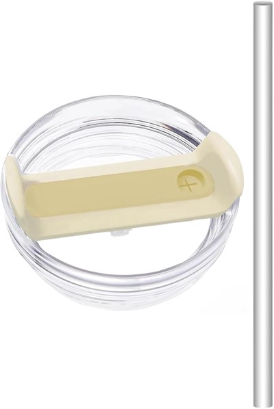 1 Adet 40 Oz Tumbler Kapak – Stanley Quencher ile Uyumlu – Sızdırmaz Tasarım, Pipetli Kullanım için Delikli Kapak + 30 cm Tritan Pipet – Krem