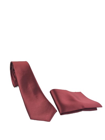 1. Kalite Saten Parlak Slim Kravat Mendil Seti Bordo bordo Tek Ebat bordo Tek Ebat ars-268