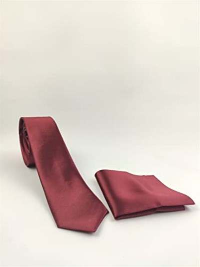 1. Kalite Saten Parlak Slim Kravat Mendil Seti Bordo bordo Tek Ebat bordo Tek Ebat ars-268