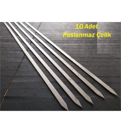 10 Adet 55 Cm Paslanmaz Çelik Krom Şiş Kuşbaşı-Tavuk-Kanat- Kebap Şişi Adana Ömürlük