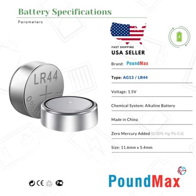 10 Adet LR44 AG13 A76, G13, L1154, SR44, G13A 1,5 V PoundMax Alkalin Düğme Pil Paketi Cıva içermeyen, sızdırmaz, uzun raf ömrü, oyuncaklar, ölçüm cihazları ve hesap makineleri için ile uyumludur