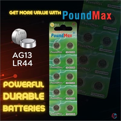 10 Adet LR44 AG13 A76, G13, L1154, SR44, G13A 1,5 V PoundMax Alkalin Düğme Pil Paketi Cıva içermeyen, sızdırmaz, uzun raf ömrü, oyuncaklar, ölçüm cihazları ve hesap makineleri için ile uyumludur