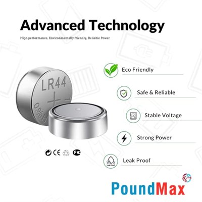 10 Adet LR44 AG13 A76, G13, L1154, SR44, G13A 1,5 V PoundMax Alkalin Düğme Pil Paketi Cıva içermeyen, sızdırmaz, uzun raf ömrü, oyuncaklar, ölçüm cihazları ve hesap makineleri için ile uyumludur