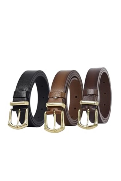 %100 Hakiki Deri 3lü Set Kadın Kemeri, 3 cm 3LÜ-3cm-KD-42-GOLD.Tk