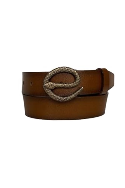 %100 Hakiki Deri, Antik Gold Yılan Tokalı Tosado Kadın Kot, Spor Kemer 4 cm; Kahve-byn-51