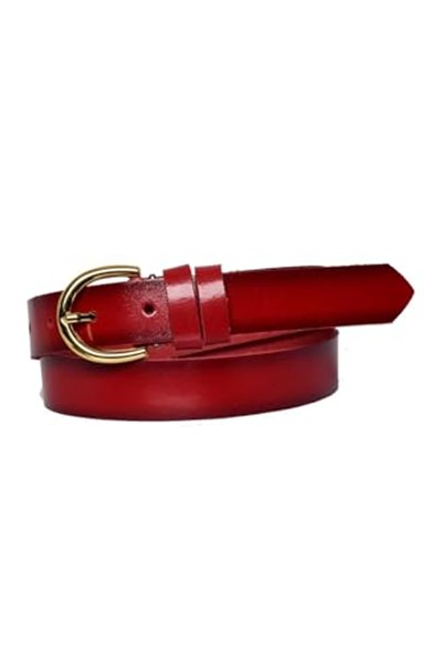 %100 Hakiki Deri Gold Tokalı Bordo İnce Kadın Kemeri, 3cm; 3cm-KDN-02-BorDo.Düz