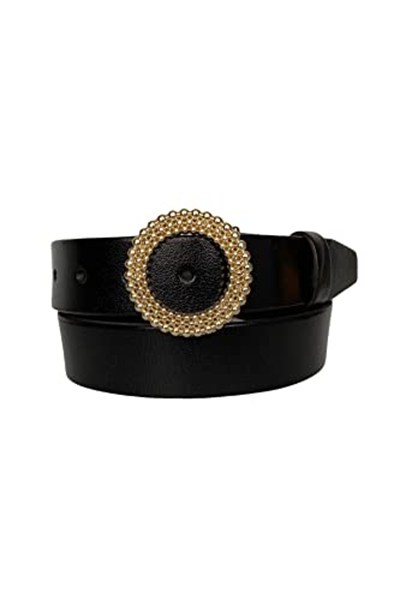 %100 Hakiki Deri, Gold Tokalı Siyah Kadın Kot, Spor Kemer 4 cm; an-byn-59