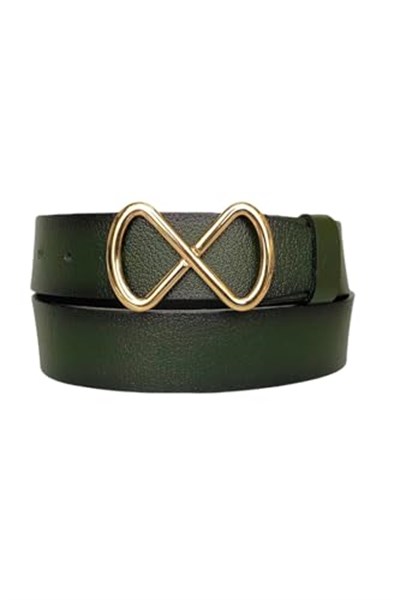 %100 Hakiki Deri, Gold Tokalı Yeşil Kadın Kot Kemeri 4 cm; Yeşil-byn-42