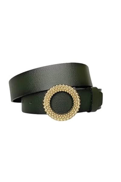 %100 Hakiki Deri, Gold Tokalı Yeşil Kadın Kot Kemeri 4 cm; Yeşil-byn-59