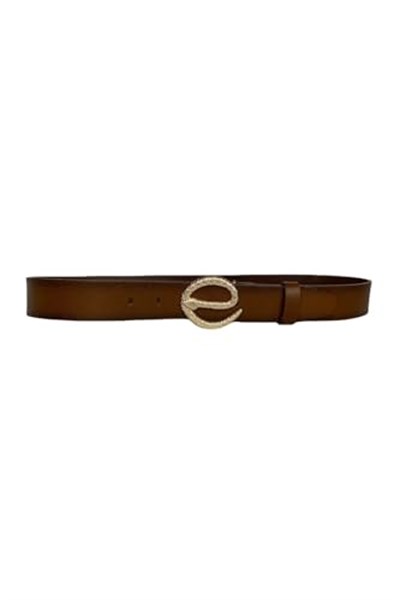 %100 Hakiki Deri, Gold Yılan Tokalı Tosado Kadın Kot, Spor Kemer 4 cm; Kahve-byn-49