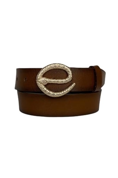 %100 Hakiki Deri, Gold Yılan Tokalı Tosado Kadın Kot, Spor Kemer 4 cm; Kahve-byn-49
