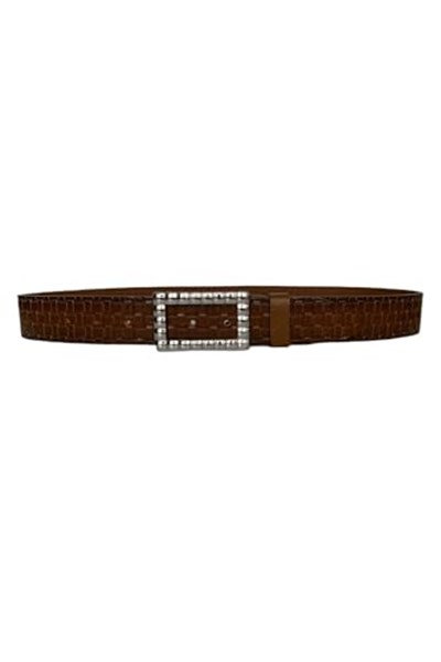 %100 Hakiki Deri, Gümüş Tokalı Kahverengi Kadın Kot Kemeri 4 cm; ToSado.kare-byn-60