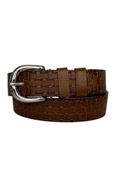 %100 Hakiki Deri, Gümüş Tokalı Kahverengi Kadın Kot Kemeri 4 cm; ToSado.kare-byn-45