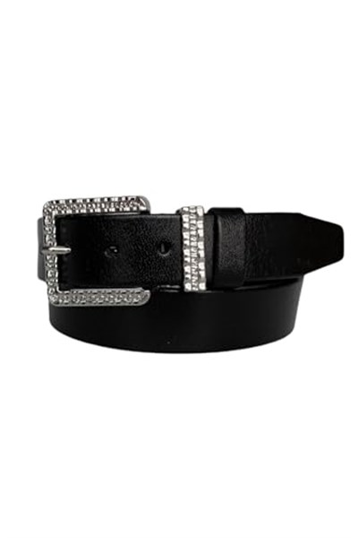 %100 Hakiki Deri, Gümüş Tokalı, Metal Köprülü Siyah Kadın Kot Kemeri 4 cm; an-byn-62