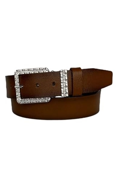 %100 Hakiki Deri, Gümüş Tokalı, Metal Köprülü Tosado Kadın Kot Kemeri 4 cm; Kahve-byn-62