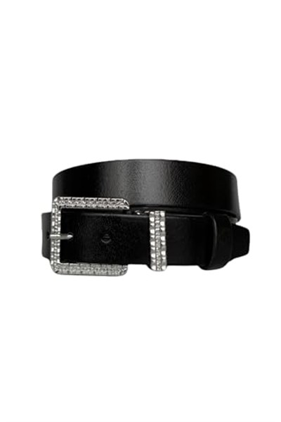 %100 Hakiki Deri, Gümüş Tokalı, Metal Köprülü Siyah Kadın Kot Kemeri 4 cm; an-byn-62