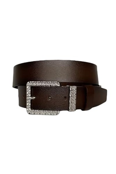 %100 Hakiki Deri, Gümüş Tokalı, Metal Köprülü Koyu Kahverengi Kadın Kot Kemeri 4 cm; KoKa-byn-62