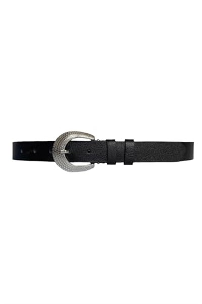 %100 Hakiki Deri Gümüş Tokalı Siyah İnce Kadın Kemeri, 3 cm; 3cm-KDN-34-Siyah.DÜZ