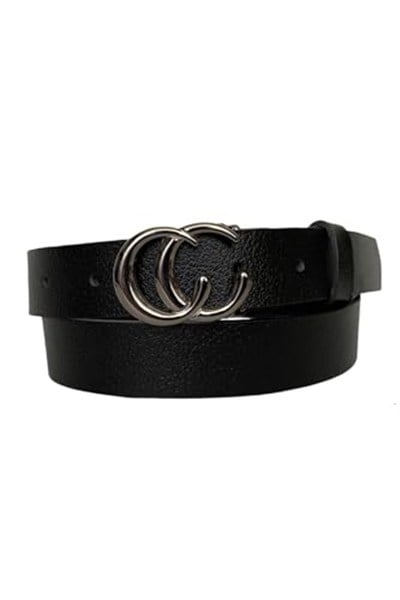 %100 Hakiki Deri Gümüş Tokalı Siyah İnce Kadın Kemeri, 3cm; 3cm-KDN-13-Siyah.DÜZ