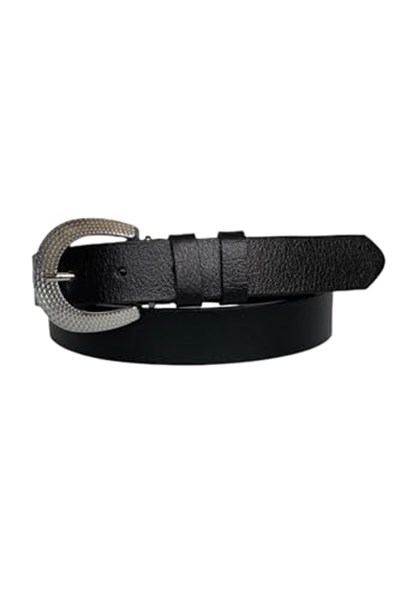 %100 Hakiki Deri Gümüş Tokalı Siyah İnce Kadın Kemeri, 3 cm; 3cm-KDN-34-Siyah.DÜZ