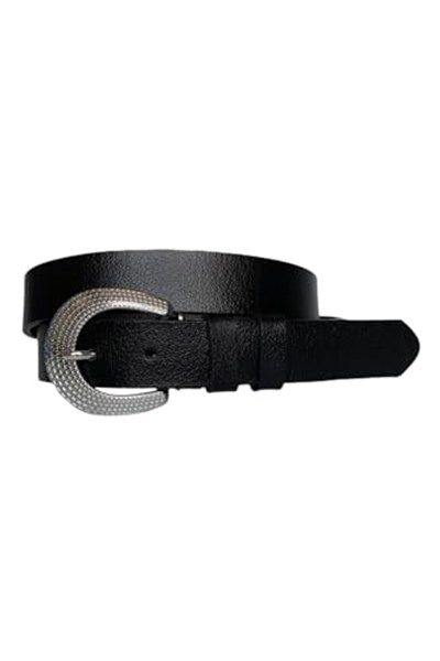 %100 Hakiki Deri Gümüş Tokalı Siyah İnce Kadın Kemeri, 3 cm; 3cm-KDN-34-Siyah.DÜZ