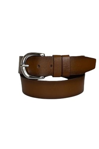 %100 Hakiki Deri, Gümüş Tokalı Tosado Kadın Kot, Spor Kemer 4 cm; Kahve-byn-45