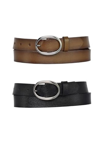 %100 Hakiki Deri Mat Gümüş Oval Tokalı 2li set İnce Kadın Kemeri, 3 cm 2li-3cm-KDN-39-nik.ov.