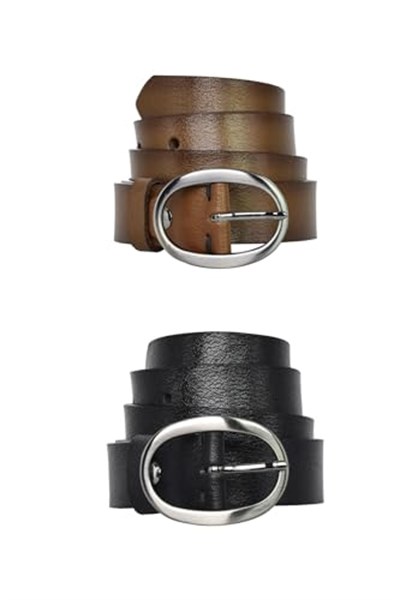 %100 Hakiki Deri Mat Gümüş Oval Tokalı 2li set İnce Kadın Kemeri, 3 cm 2li-3cm-KDN-39-nik.ov.