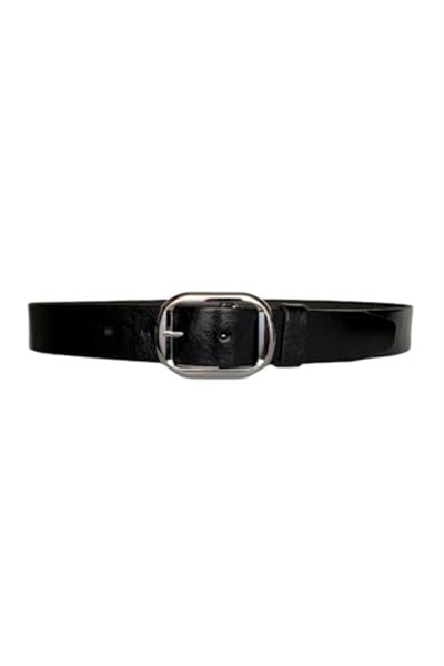 %100 Hakiki Deri, Parlak Gümüş Tokalı Kahverengi Kadın Kot, Spor Kemer 4 cm; Kahve-byn-22
