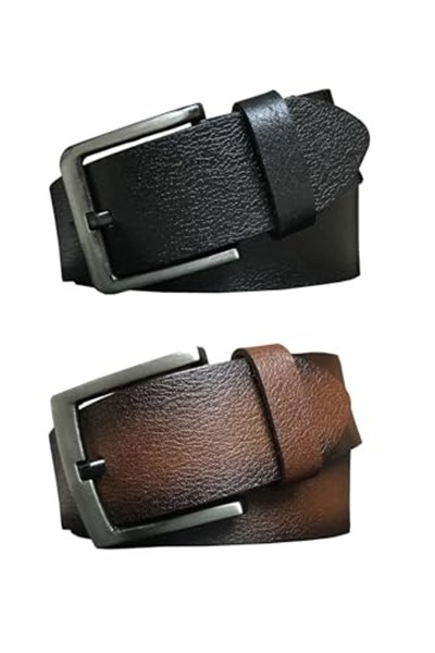 %100 Hakiki Kaliteli Deri 2li Set 4.5 cm Kot, Spor Kemer Siyah, Kahverengi; DK-11111-22222