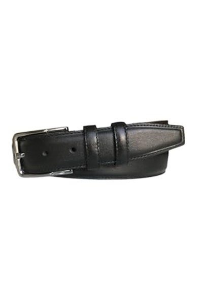 %100 Hakiki Kaliteli Deri, Kenarları Dikişli Siyah Klasik Kumaş Pantolon Kemeri 3,5 cm, Go-Dk-KLA-05