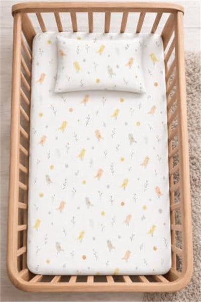 %100 Pamuk Lastikli Bebek Çarşafı + Yastık Kılıfı | Park Yatak 60x120 70x110 70x120 Uyumlu - Seçenekler: KUŞ, ATLIKARINCA MAVİ, ATLIKARINCA PEMBE, AYICIK, BULUT...
