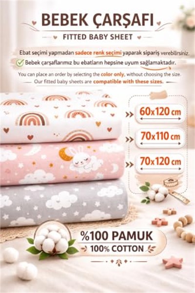 %100 Pamuk Lastikli Bebek Çarşafı + Yastık Kılıfı | Park Yatak 60x120 70x110 70x120 Uyumlu - Seçenekler: KUŞ, ATLIKARINCA MAVİ, ATLIKARINCA PEMBE, AYICIK, BULUT...
