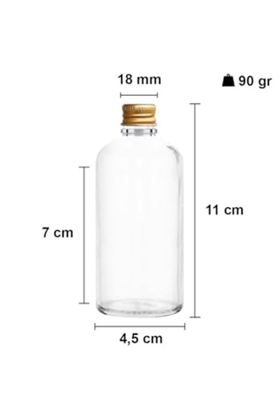 12 Adet Şeffaf Cam Shot Şişesi Sızdırmaz Gold Metal Kapaklı Kolonya Koku Süs Çok Amaçlı Şişe 100ml