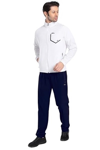 1242-08 Beden XL Lycra Armüllü Erkek Eşofman Takım BEYAZ_LACİVERT (Beyaz_Koyu Lacivert, XL)