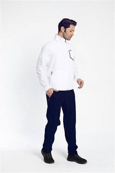 1242-08 Beden XL Lycra Armüllü Erkek Eşofman Takım BEYAZ_LACİVERT (Beyaz_Koyu Lacivert, XL)